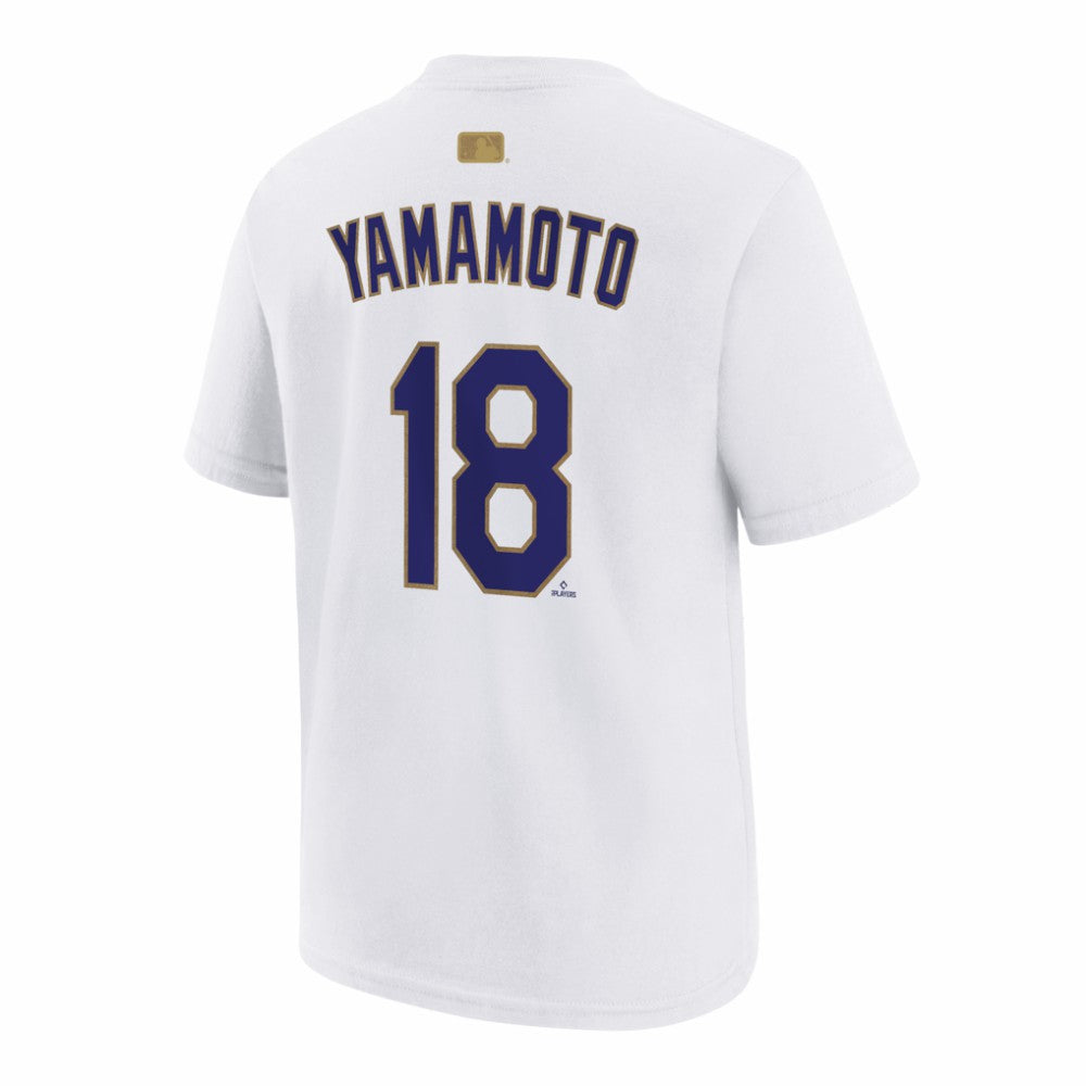 Yoshinobu Yamamoto Los Angeles Dodgers Nike Youth 2026 Gold Collection Name & Number T-Shirt - MLB