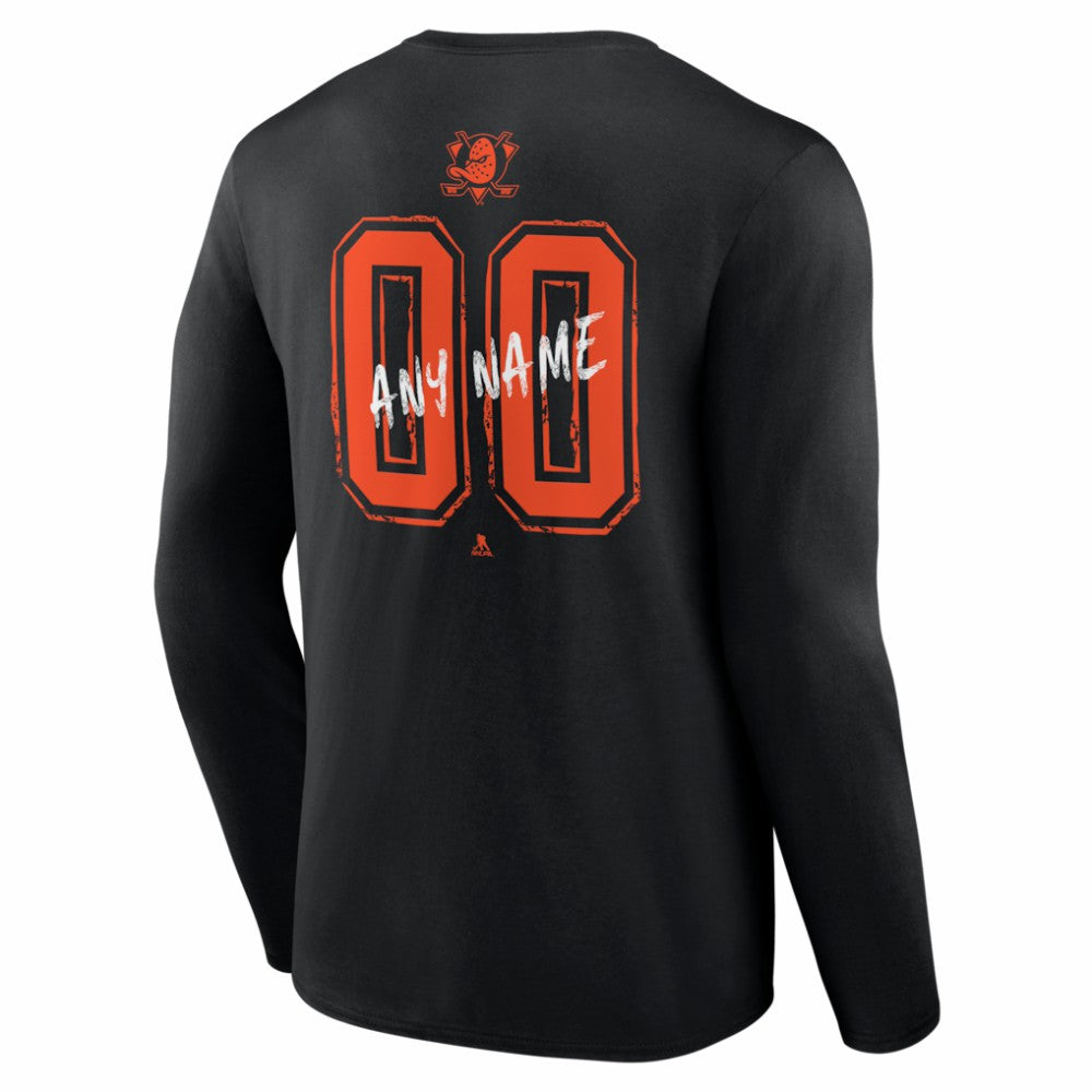 Anaheim Ducks Hustle Personalized Name & Number Long Sleeve T-Shirt - Black - NHL