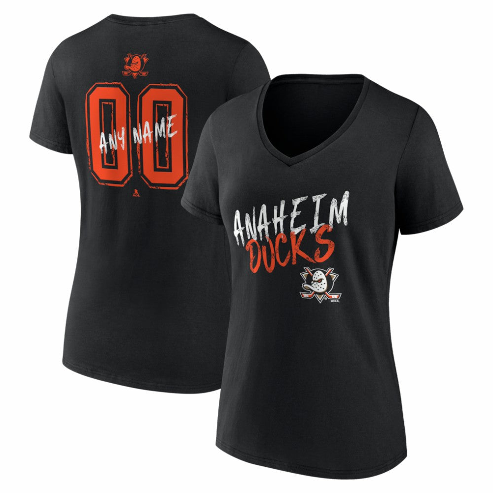 Anaheim Ducks Women's Hustle Personalized Name & Number V-Neck T-Shirt - Black - NHL