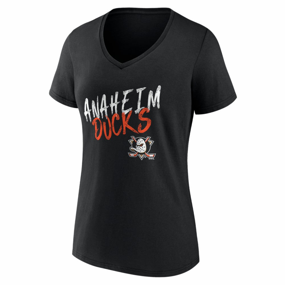 Anaheim Ducks Women's Hustle Personalized Name & Number V-Neck T-Shirt - Black - NHL