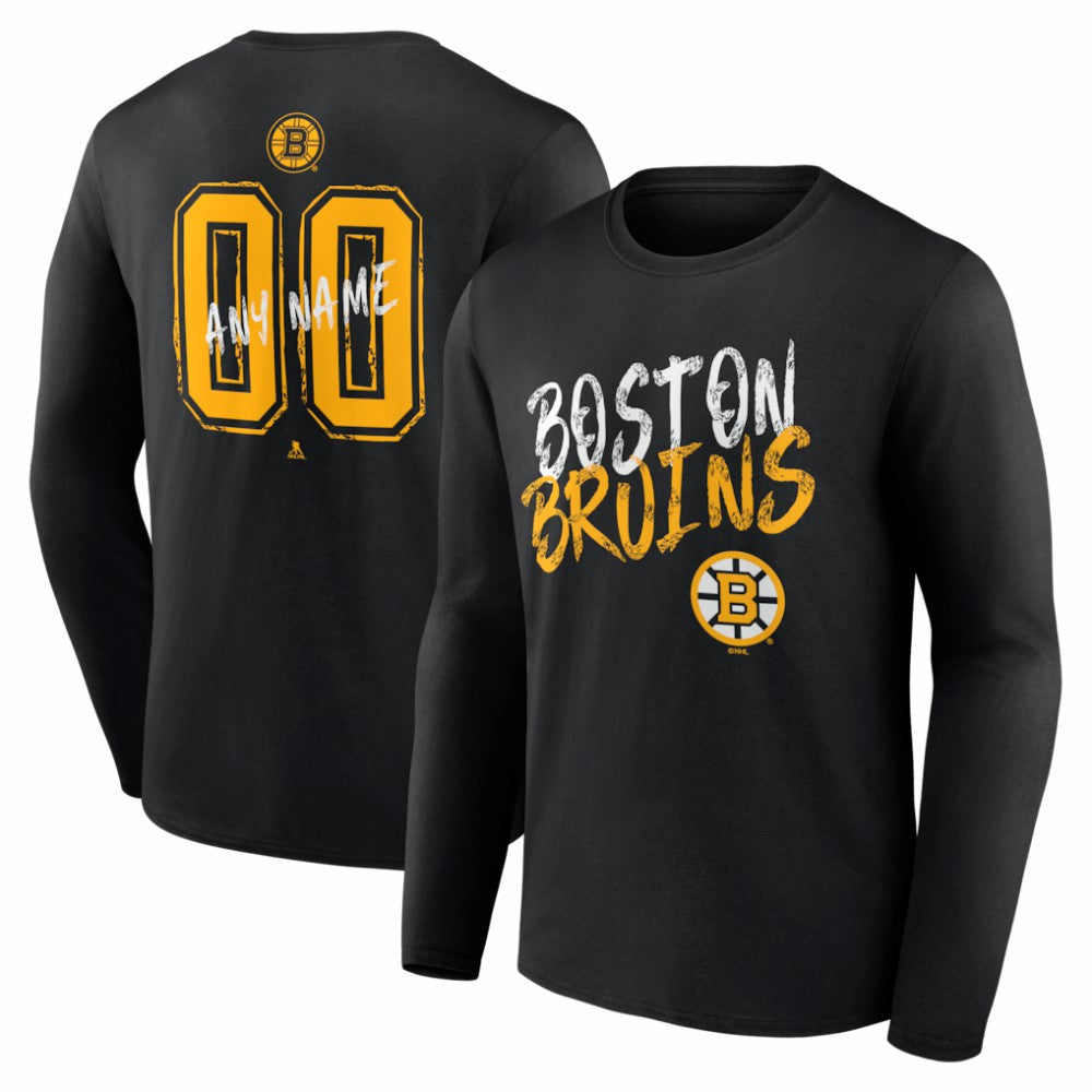 Boston Bruins Hustle Personalized Name & Number Long Sleeve T-Shirt - Black - NHL