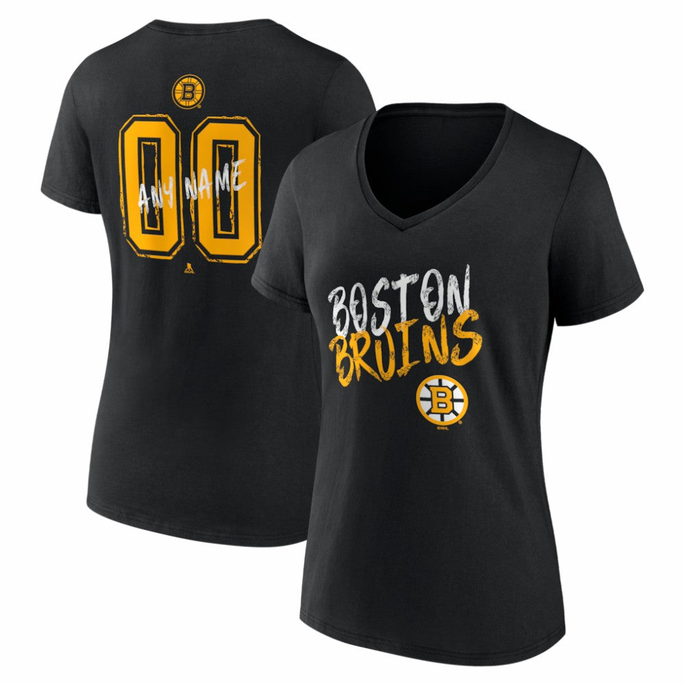 Boston Bruins Women's Hustle Personalized Name & Number V-Neck T-Shirt - Black - NHL