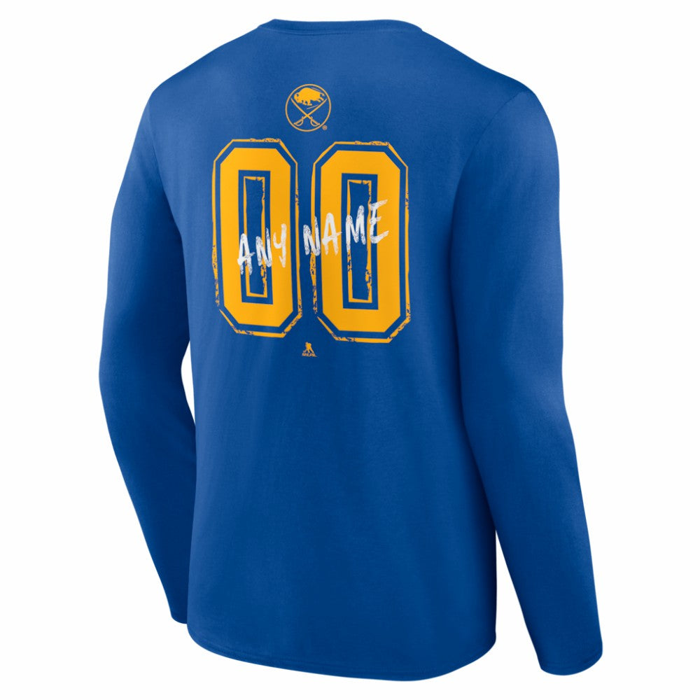 Buffalo Sabres Hustle Personalized Name & Number Long Sleeve T-Shirt - Royal - NHL