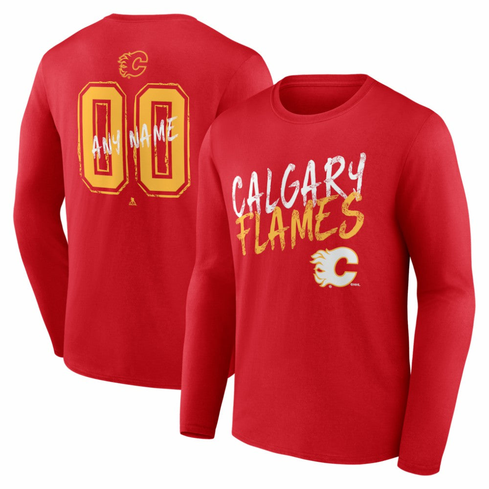 Calgary Flames Hustle Personalized Name & Number Long Sleeve T-Shirt - Red - NHL