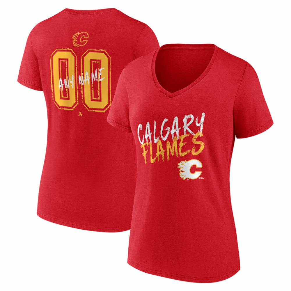 Calgary Flames Women's Hustle Personalized Name & Number V-Neck T-Shirt - Red - NHL