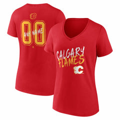 Calgary Flames Women's Hustle Personalized Name & Number V-Neck T-Shirt - Red - NHL