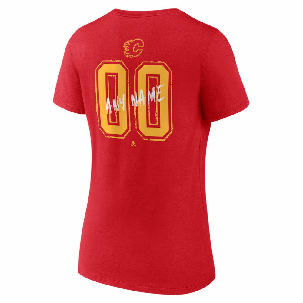 Calgary Flames Women's Hustle Personalized Name & Number V-Neck T-Shirt - Red - NHL