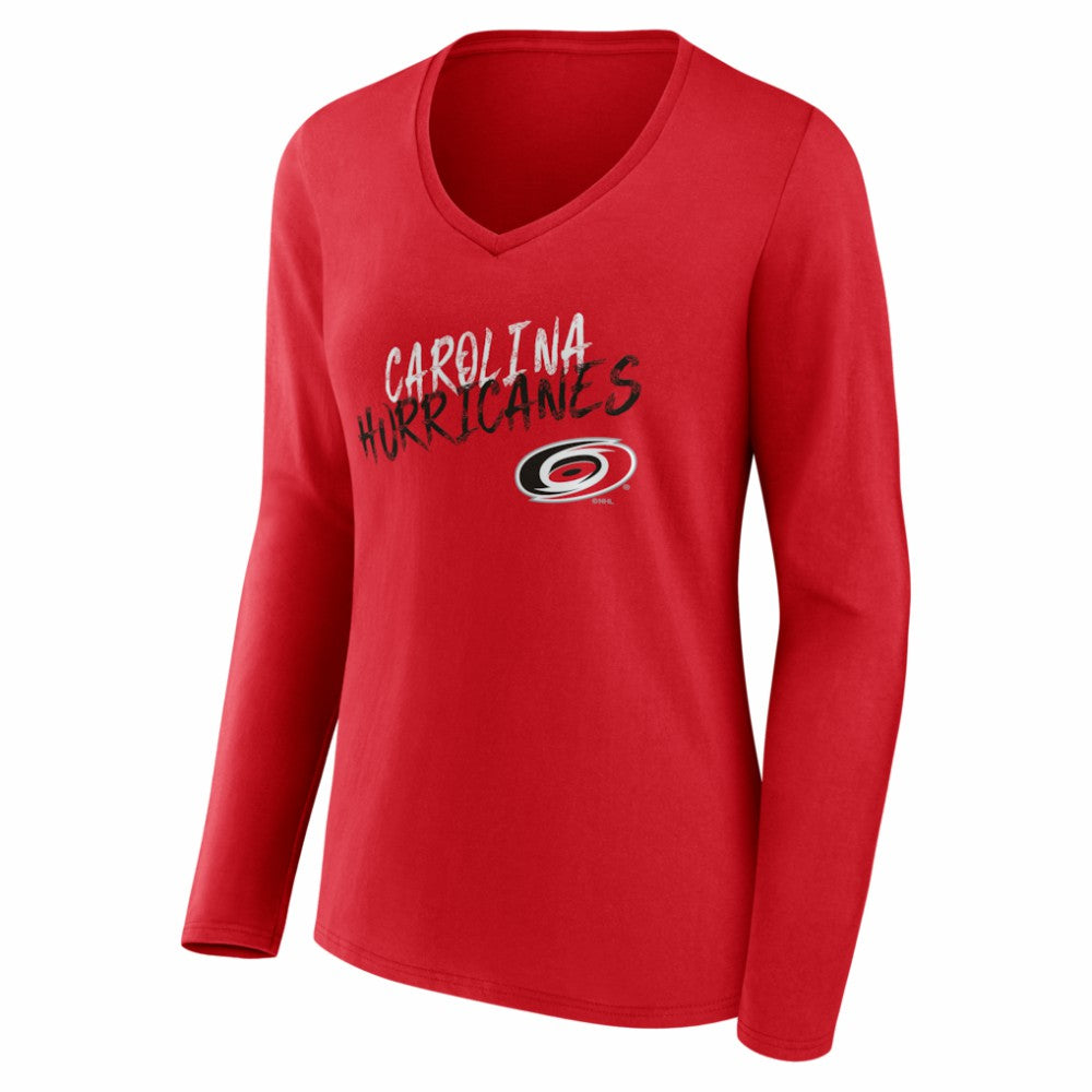 Carolina Hurricanes Women's Hustle Personalized Name & Number Long Sleeve V-Neck T-Shirt - Red - NHL