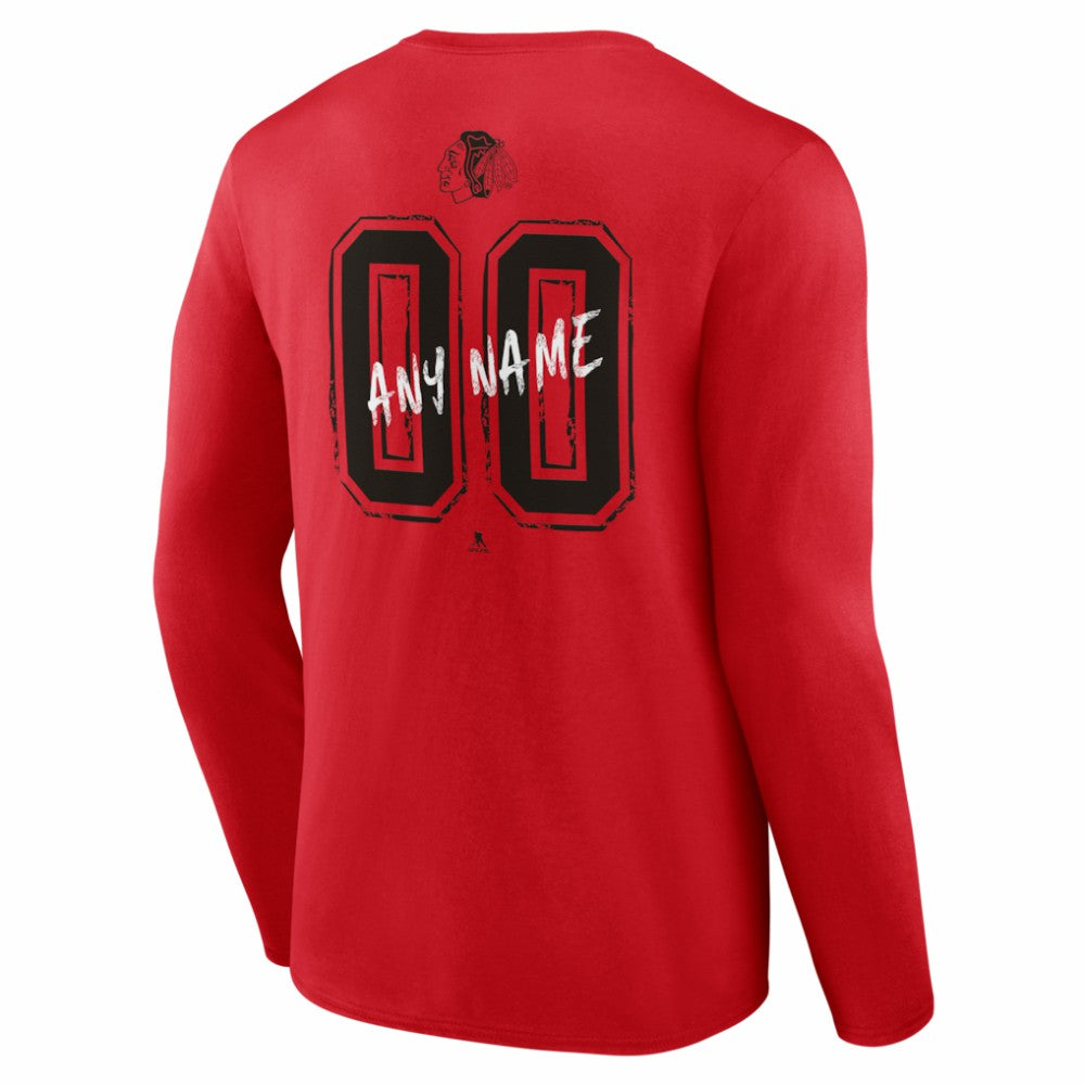 Chicago Blackhawks Hustle Personalized Name & Number Long Sleeve T-Shirt - Red - NHL
