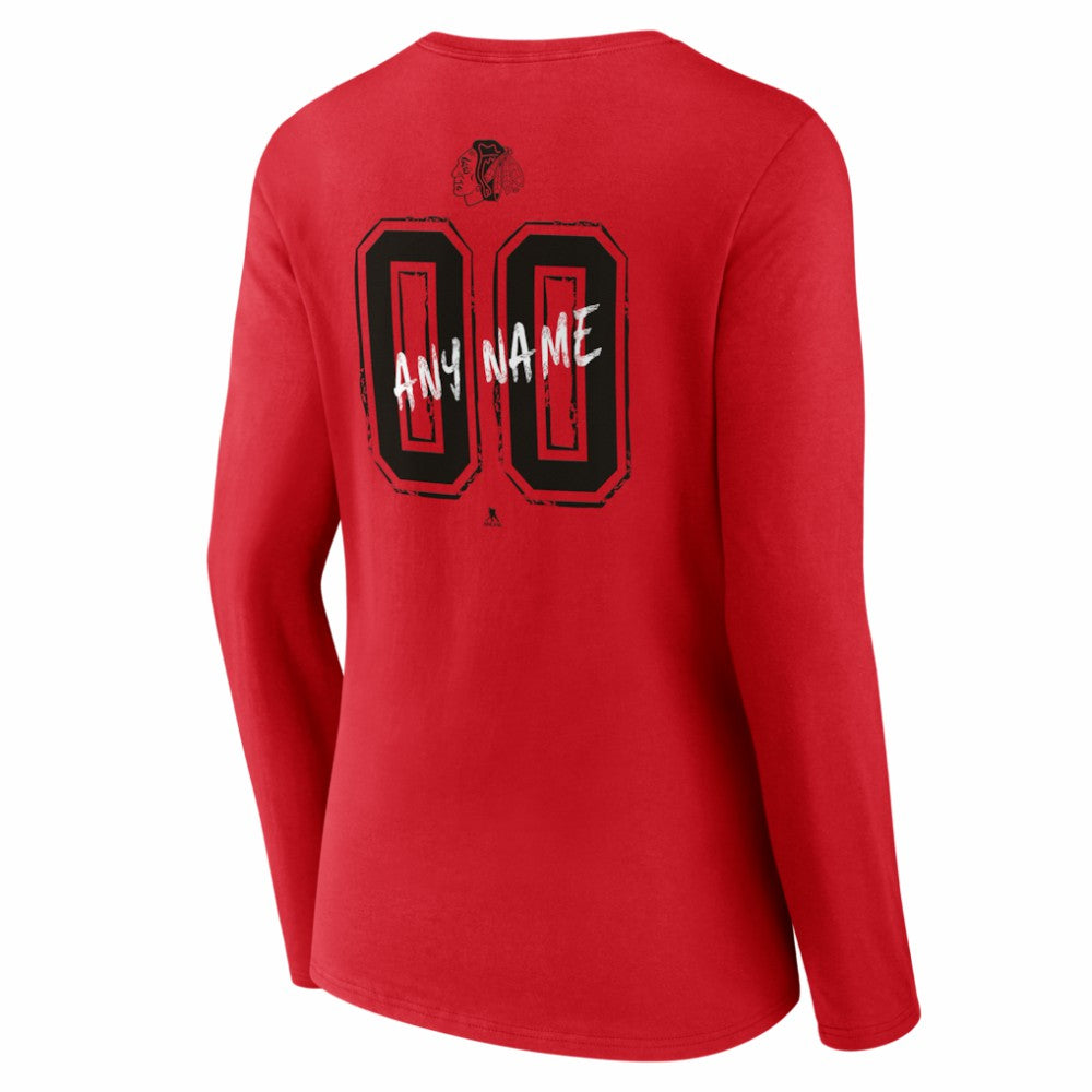 Chicago Blackhawks Women's Hustle Personalized Name & Number Long Sleeve V-Neck T-Shirt - Red - NHL