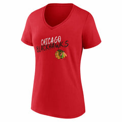 Chicago Blackhawks Women's Hustle Personalized Name & Number V-Neck T-Shirt - Red - NHL