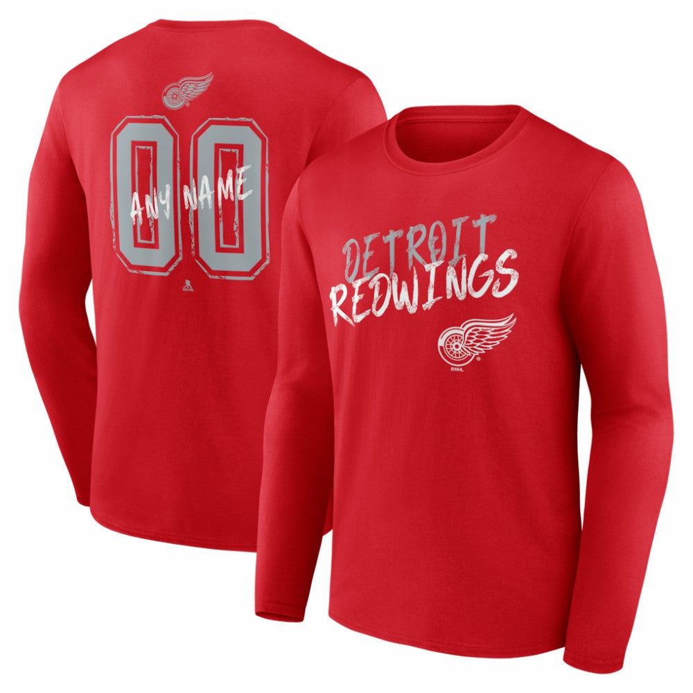 Detroit Red Wings Hustle Personalized Name & Number Long Sleeve T-Shirt - Red - NHL