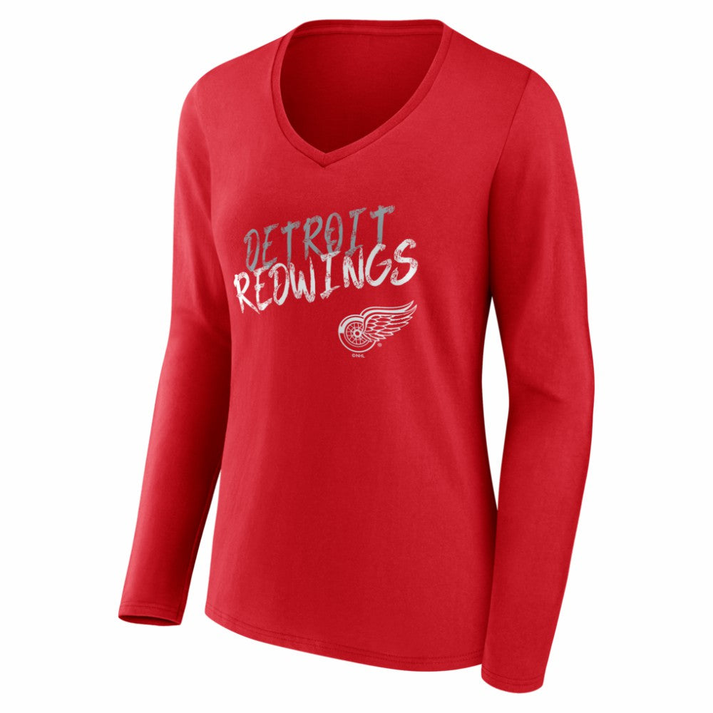 Detroit Red Wings Women's Hustle Personalized Name & Number Long Sleeve V-Neck T-Shirt - Red - NHL