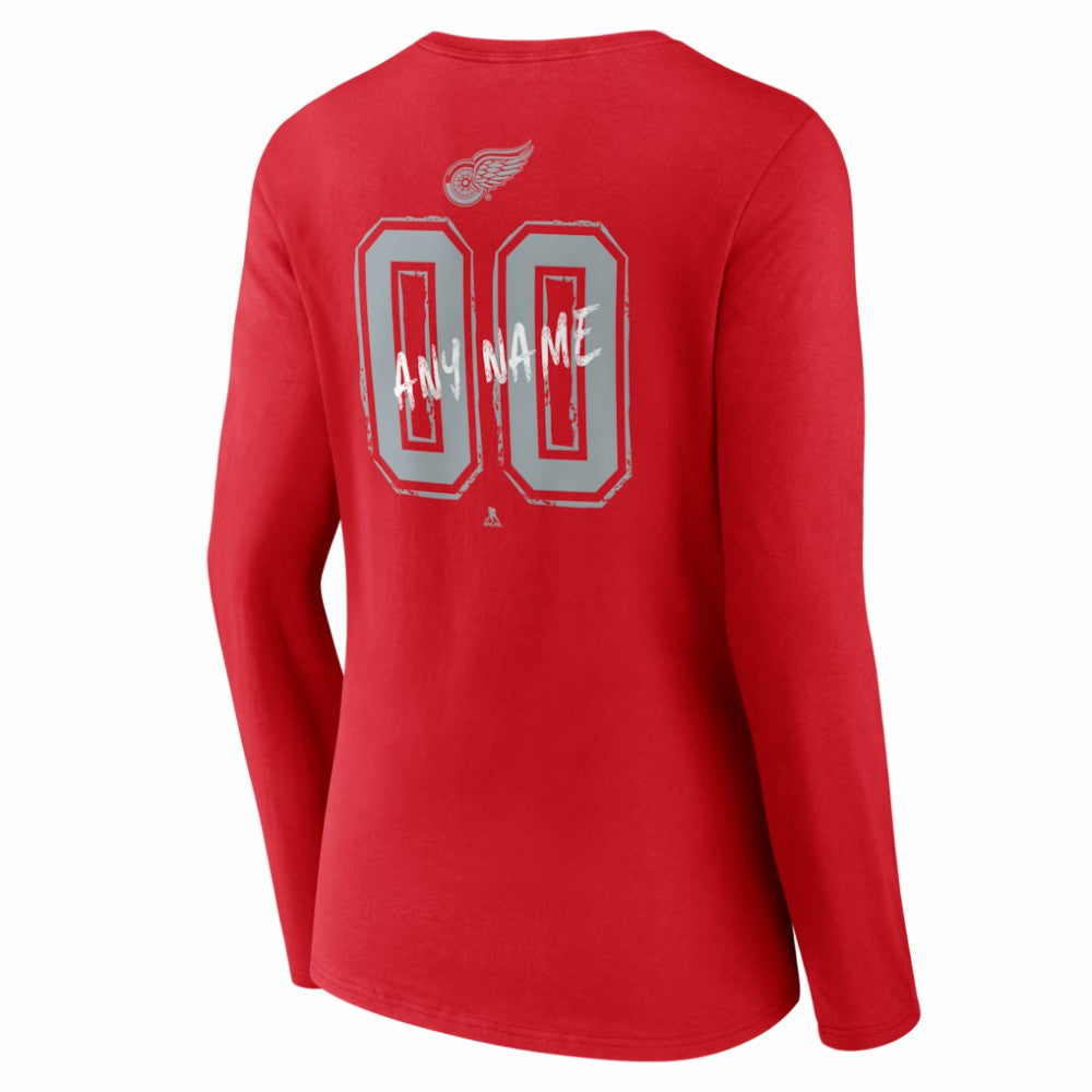 Detroit Red Wings Women's Hustle Personalized Name & Number Long Sleeve V-Neck T-Shirt - Red - NHL