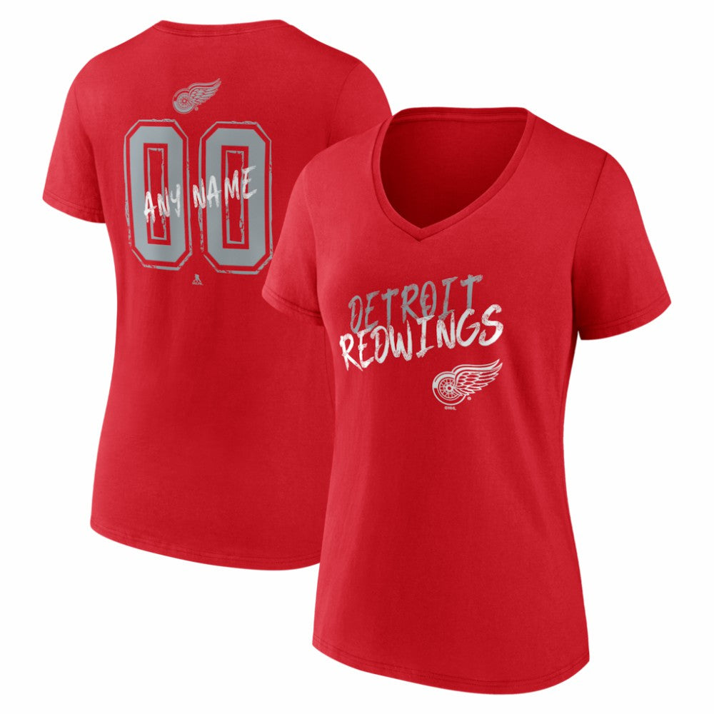 Detroit Red Wings Women's Hustle Personalized Name & Number V-Neck T-Shirt - Red - NHL