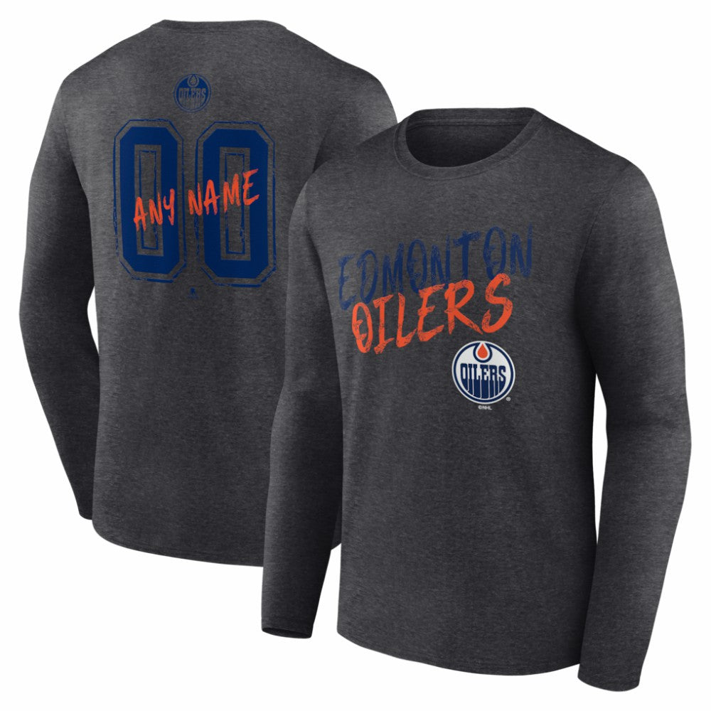 Edmonton Oilers Hustle Personalized Name & Number Long Sleeve T-Shirt - Charcoal - NHL
