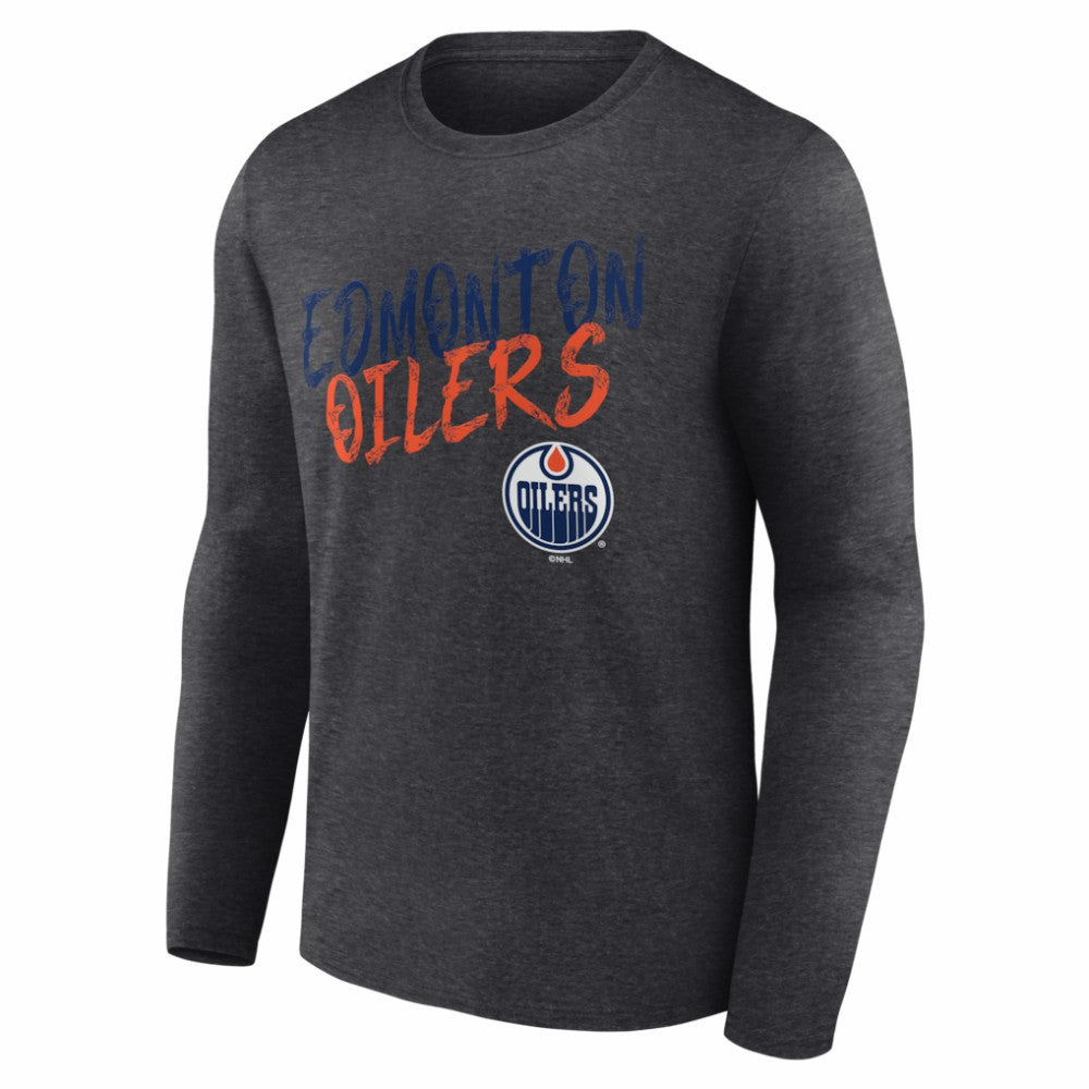 Edmonton Oilers Hustle Personalized Name & Number Long Sleeve T-Shirt - Charcoal - NHL