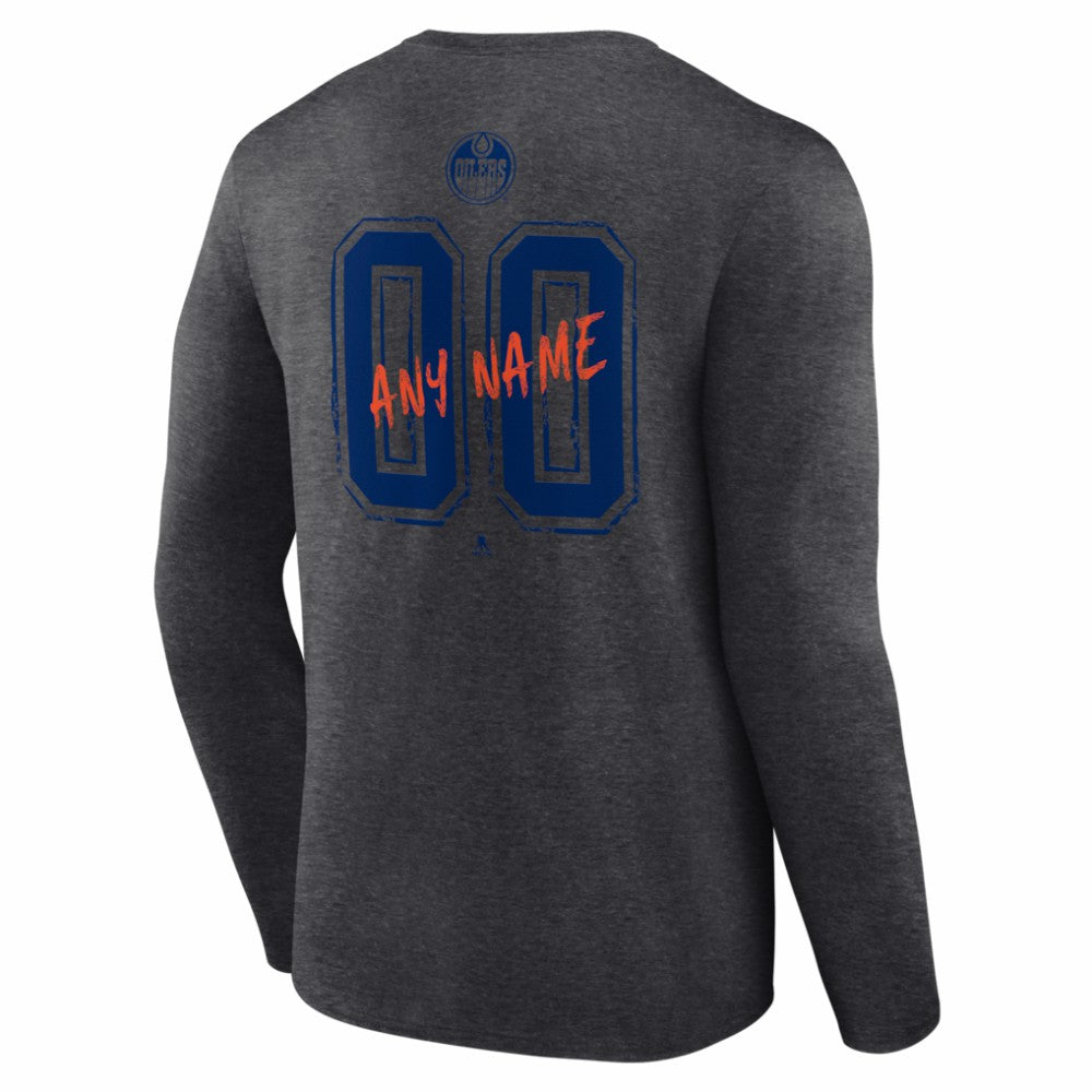 Edmonton Oilers Hustle Personalized Name & Number Long Sleeve T-Shirt - Charcoal - NHL