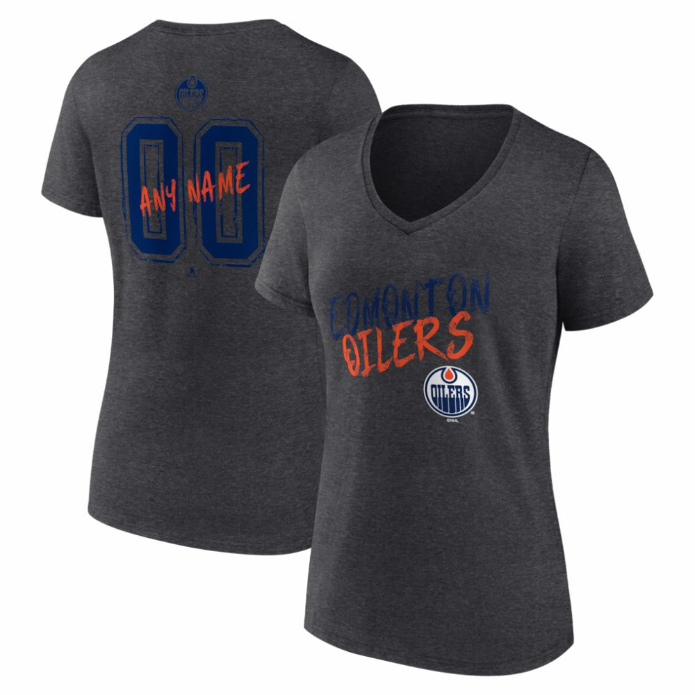 Edmonton Oilers Women's Hustle Personalized Name & Number V-Neck T-Shirt - Charcoal - NHL