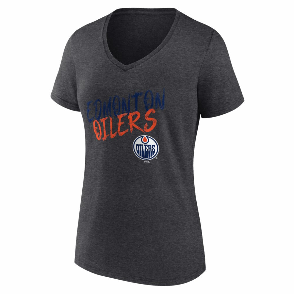 Edmonton Oilers Women's Hustle Personalized Name & Number V-Neck T-Shirt - Charcoal - NHL