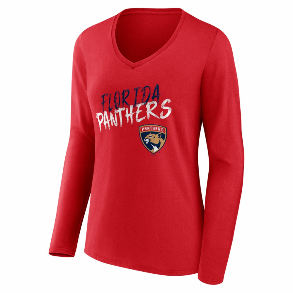 Florida Panthers Women's Hustle Personalized Name & Number Long Sleeve V-Neck T-Shirt - Red - NHL