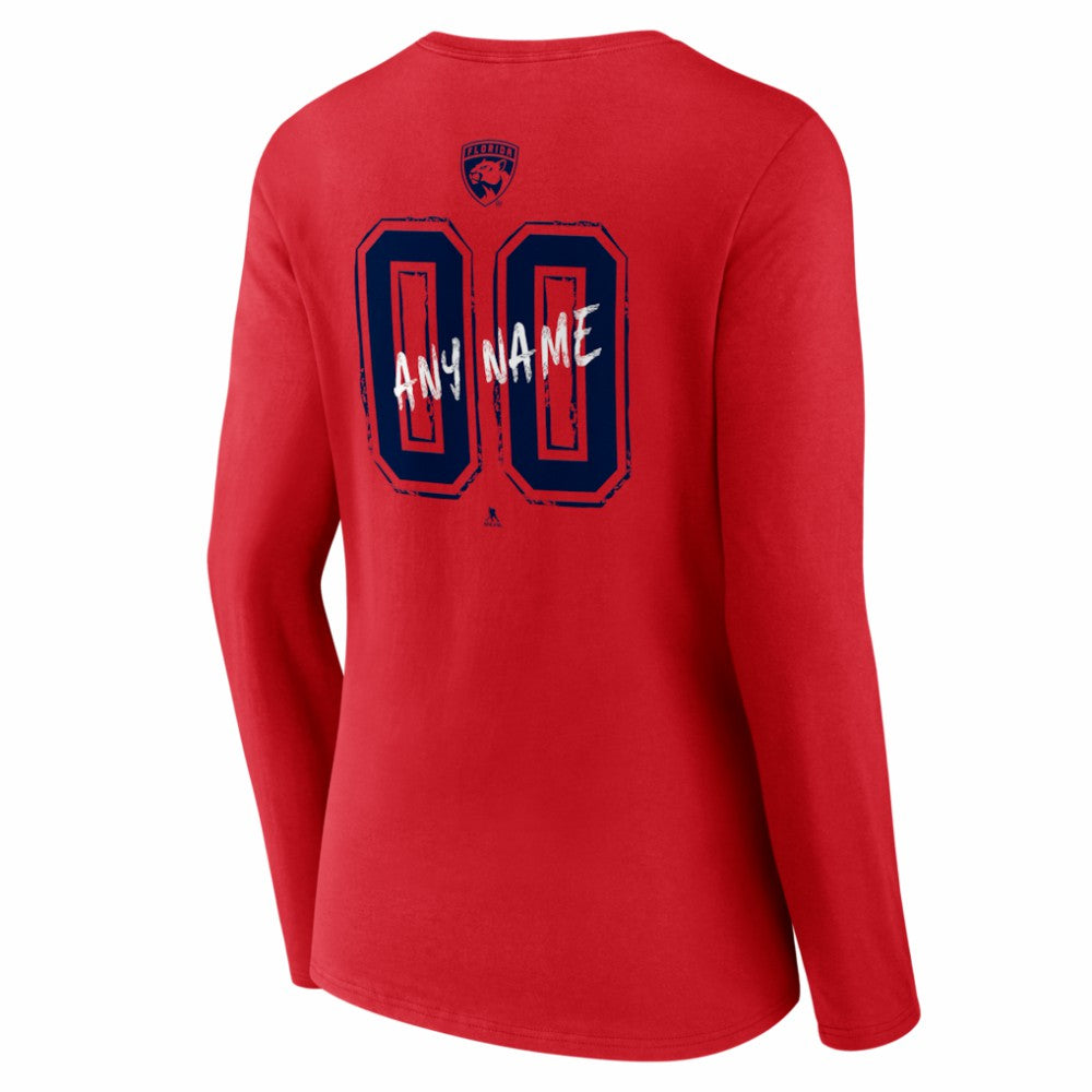 Florida Panthers Women's Hustle Personalized Name & Number Long Sleeve V-Neck T-Shirt - Red - NHL