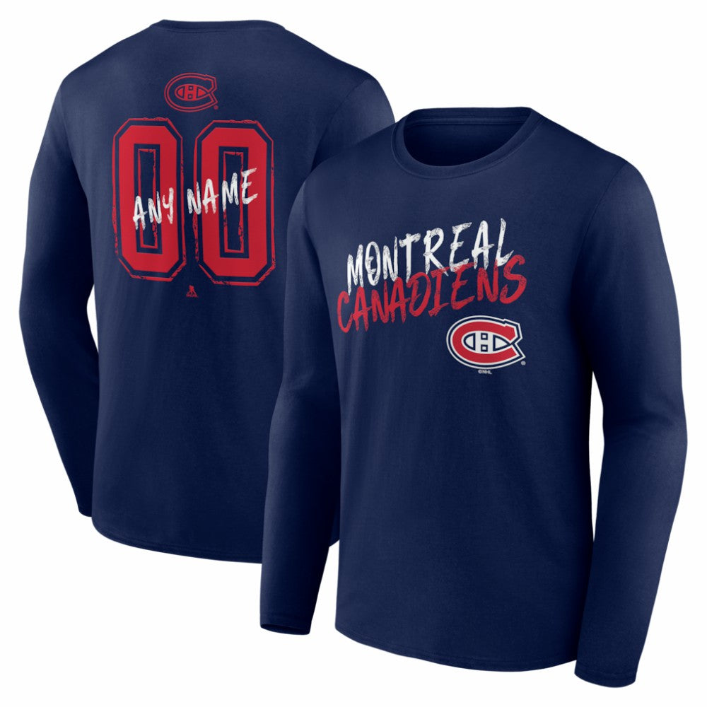 Montreal Canadiens Hustle Personalized Name & Number Long Sleeve T-Shirt - Navy - NHL