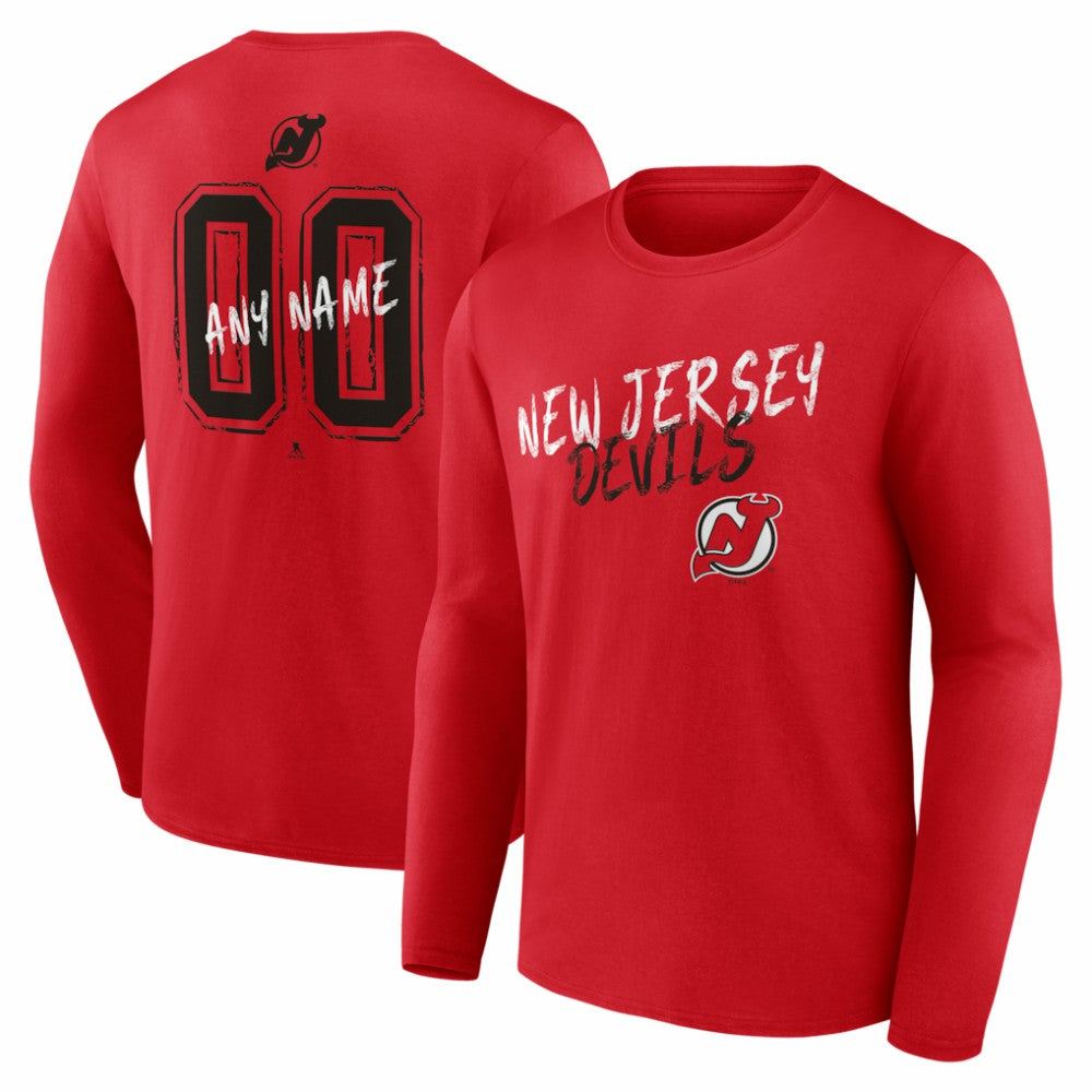 New Jersey Devils Hustle Personalized Name & Number Long Sleeve T-Shirt - Red - NHL