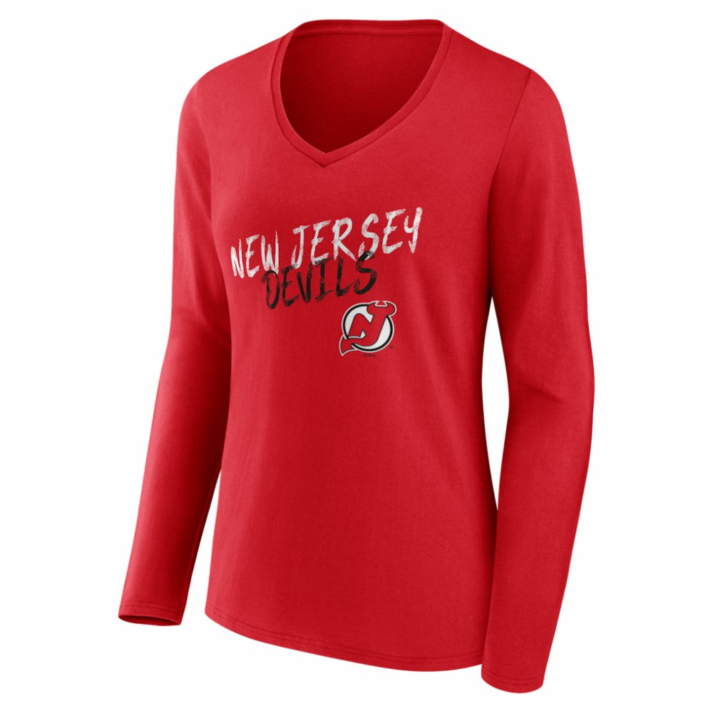 New Jersey Devils Women's Hustle Personalized Name & Number Long Sleeve V-Neck T-Shirt - Red - NHL