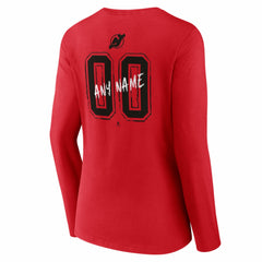New Jersey Devils Women's Hustle Personalized Name & Number Long Sleeve V-Neck T-Shirt - Red - NHL
