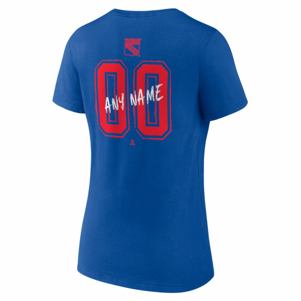 New York Rangers Women's Hustle Personalized Name & Number V-Neck T-Shirt - Blue - NHL