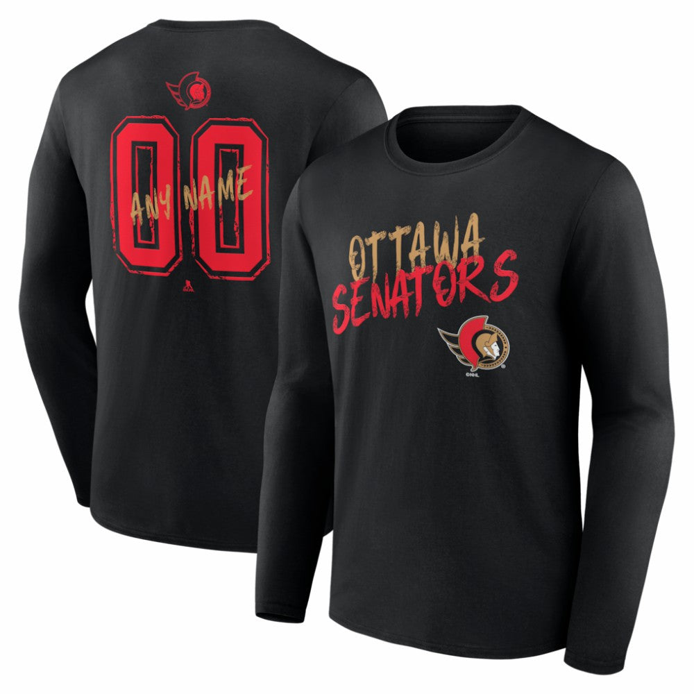 Ottawa Senators Hustle Personalized Name & Number Long Sleeve T-Shirt - Black - NHL