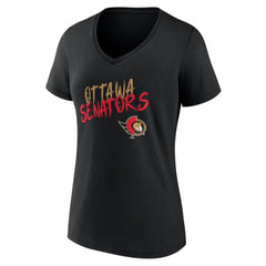 Ottawa Senators Women's Hustle Personalized Name & Number V-Neck T-Shirt - Black - NHL