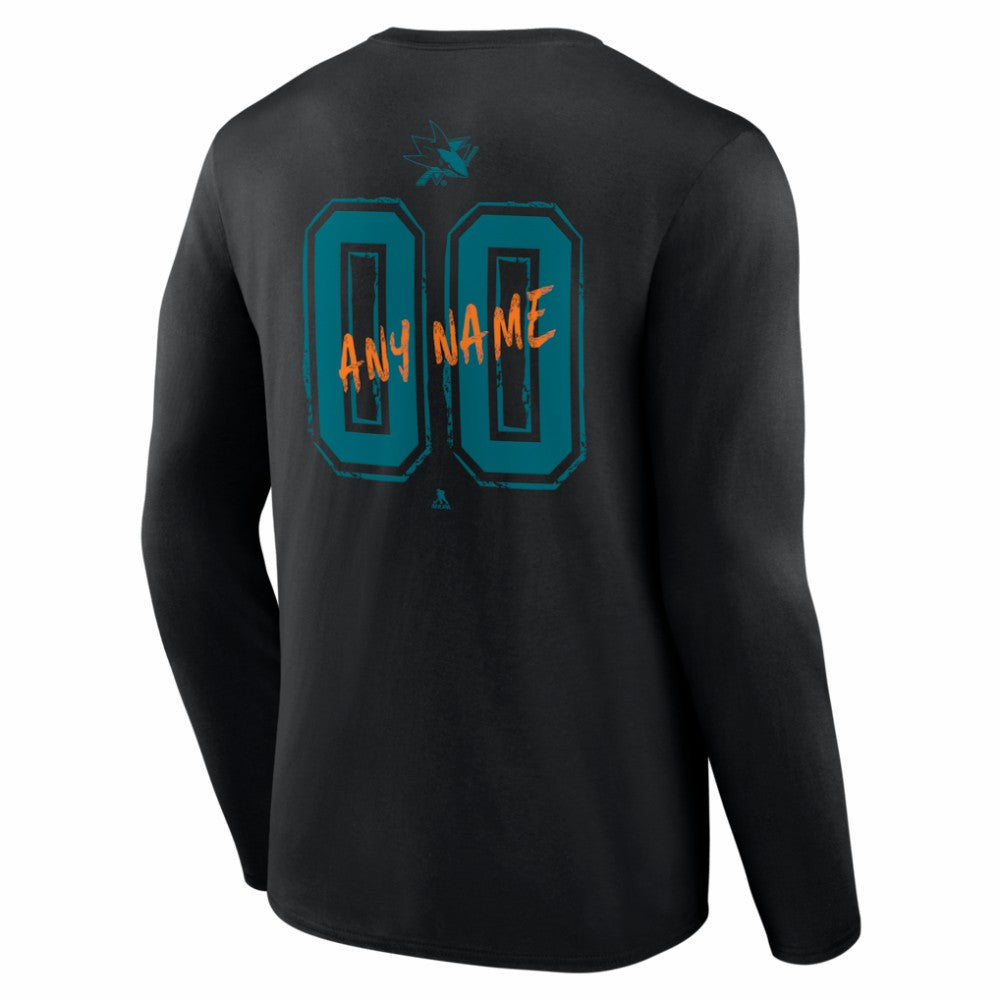 San Jose Sharks Hustle Personalized Name & Number Long Sleeve T-Shirt - Black - NHL