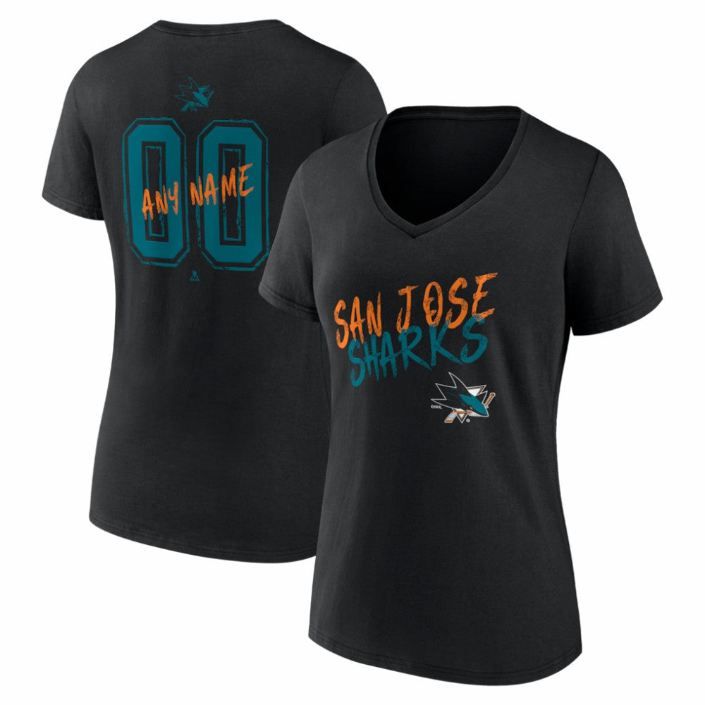 San Jose Sharks Women's Hustle Personalized Name & Number V-Neck T-Shirt - Black - NHL