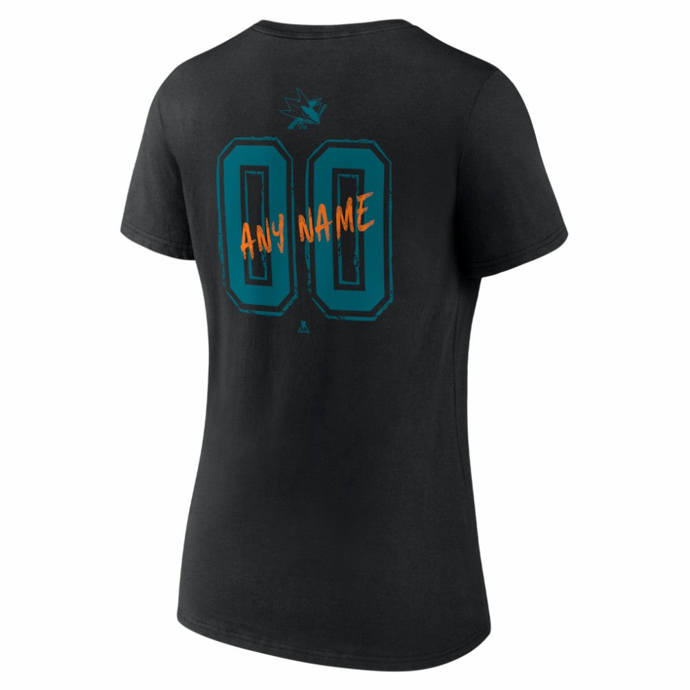 San Jose Sharks Women's Hustle Personalized Name & Number V-Neck T-Shirt - Black - NHL