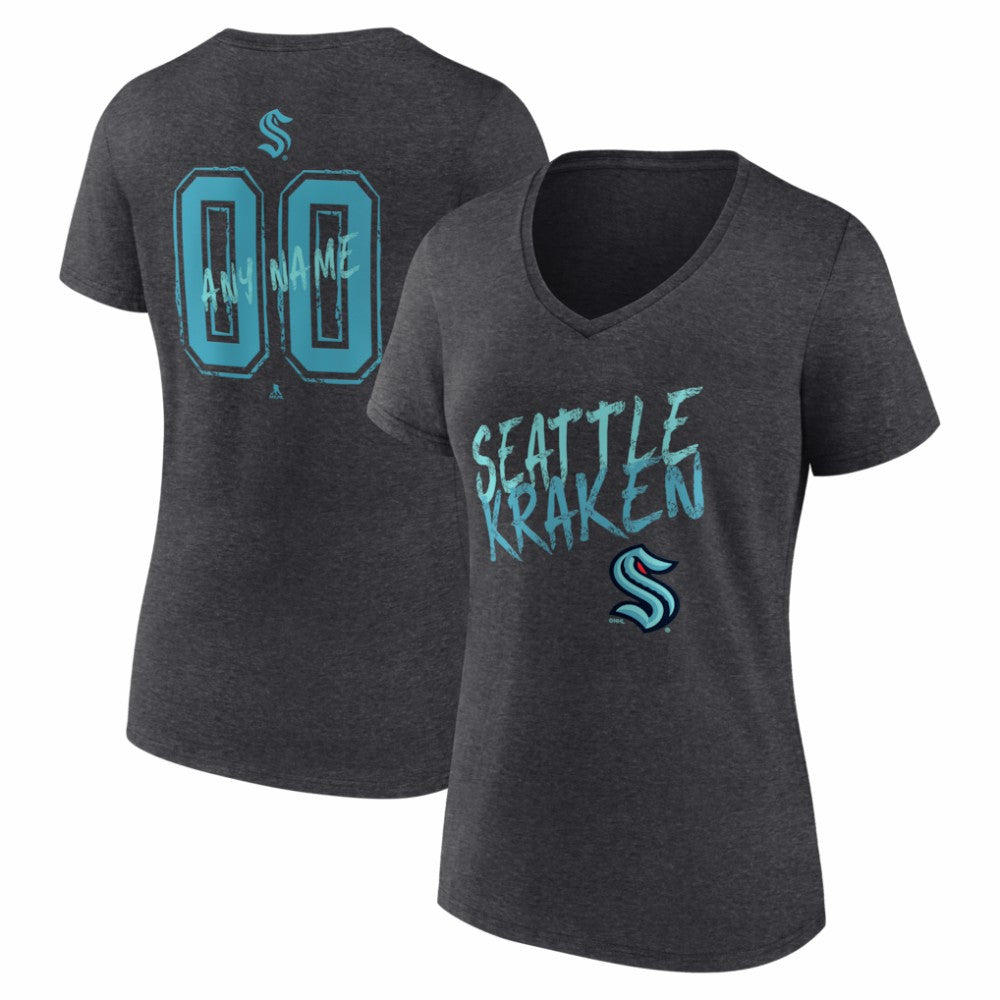 Seattle Kraken Women's Hustle Personalized Name & Number V-Neck T-Shirt - Charcoal - NHL