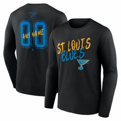 St. Louis Blues Hustle Personalized Name & Number Long Sleeve T-Shirt - Black - NHL