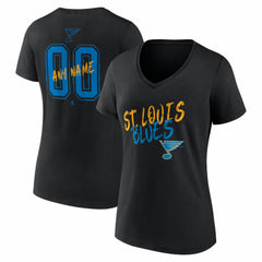 St. Louis Blues Women's Hustle Personalized Name & Number V-Neck T-Shirt - Black - NHL