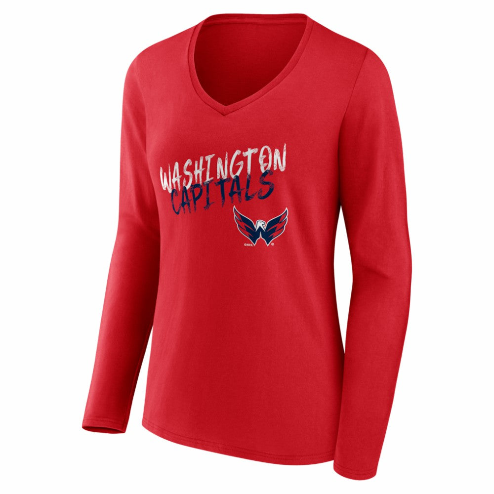 Washington Capitals Women's Hustle Personalized Name & Number Long Sleeve V-Neck T-Shirt - Red - NHL