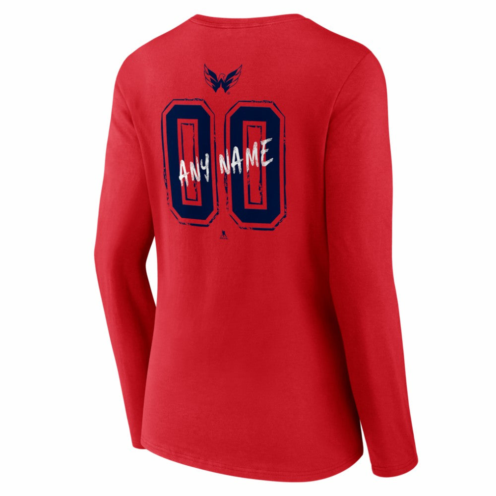 Washington Capitals Women's Hustle Personalized Name & Number Long Sleeve V-Neck T-Shirt - Red - NHL