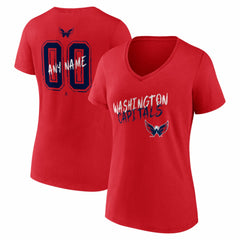 Washington Capitals Women's Hustle Personalized Name & Number V-Neck T-Shirt - Red - NHL