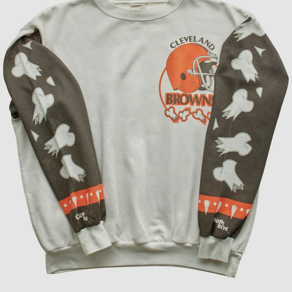 Cleveland Browns Chalk Line 90s Pullover Sweatshirt White Vintage | Fanatics