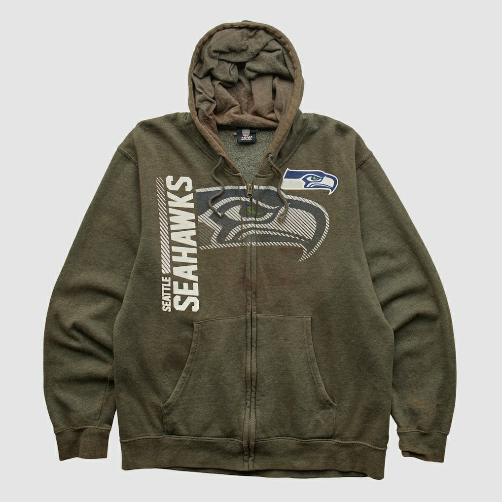 Seattle Seahawks NFL 2010s Hooded Full Zip Sweatshirt Olive Vintage | Fanatics