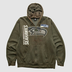 Seattle Seahawks NFL 2010s Hooded Full Zip Sweatshirt Olive Vintage | Fanatics