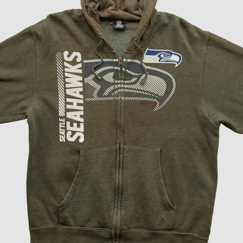 Seattle Seahawks NFL 2010s Hooded Full Zip Sweatshirt Olive Vintage | Fanatics
