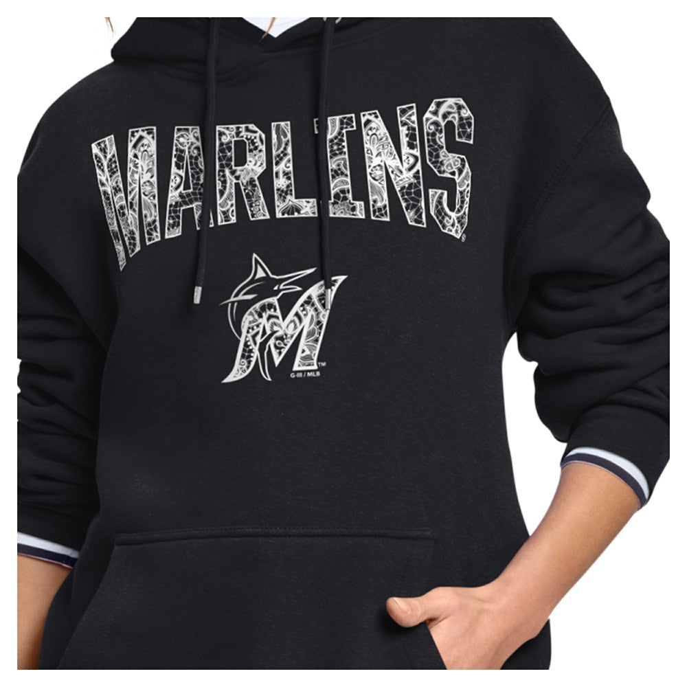 Miami Marlins Starter Women's Lace Team Lockup Fleece Hoodie - MLB