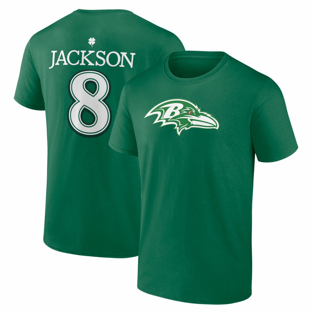 Lamar Jackson Baltimore Ravens St. Patrick's Day Icon Name & Number T-Shirt Green | NFL