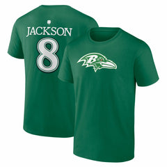 Lamar Jackson Baltimore Ravens St. Patrick's Day Icon Name & Number T-Shirt Green | NFL