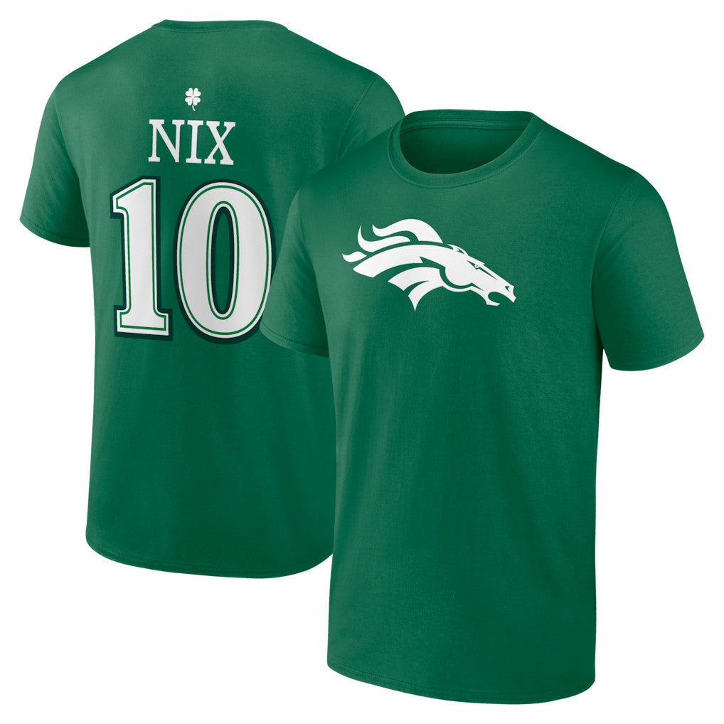 Bo Nix Denver Broncos St. Patrick's Day Icon Name & Number T-Shirt Green | NFL